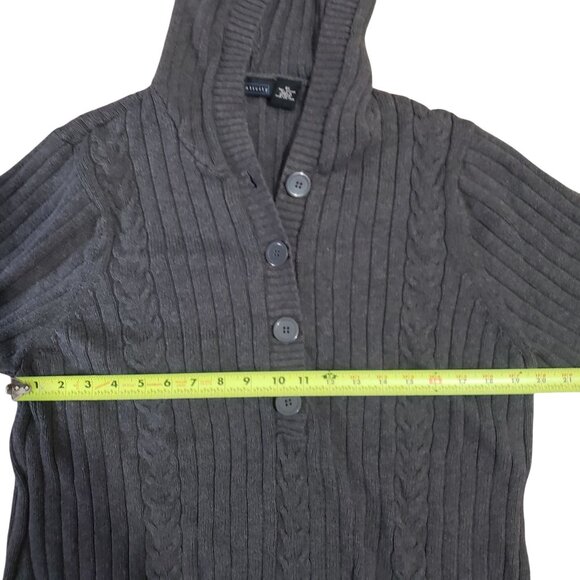 Vintage Womens Y2K Gray Ribbed Fisherman‎ Knit Hooded Cardigan Sweater Size 2X - Picture 10 of 10